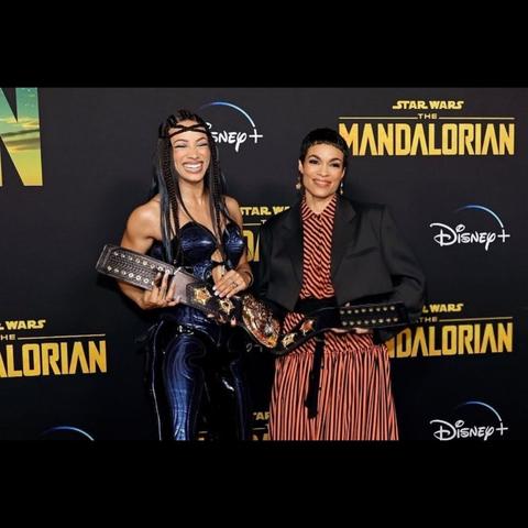 Mercedes Moné and Rosario Dawson at the Mandalorian season 3 red-carpet premiere