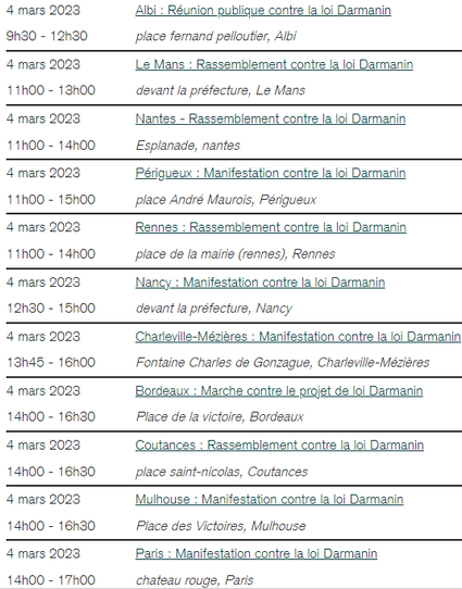 Liste des manifestations
