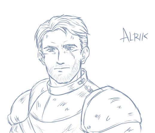 a bust sketch of the character Alrik Durenald from the video game "Wolves on the Westwind", a visual novel set in the universe of the tabletop role-playing game "The Dark Eye"