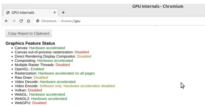 Chromium GPU internals menu