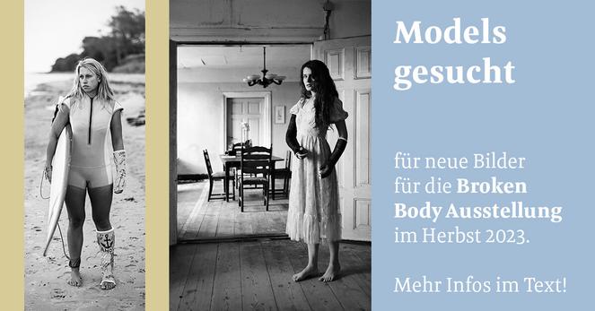 Zwei Beispielbilder aus der Broken Body Serie zusammen mit dem Aufruf