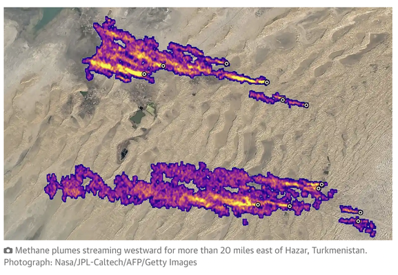 Sateliite imagery of plumes of leaked methane