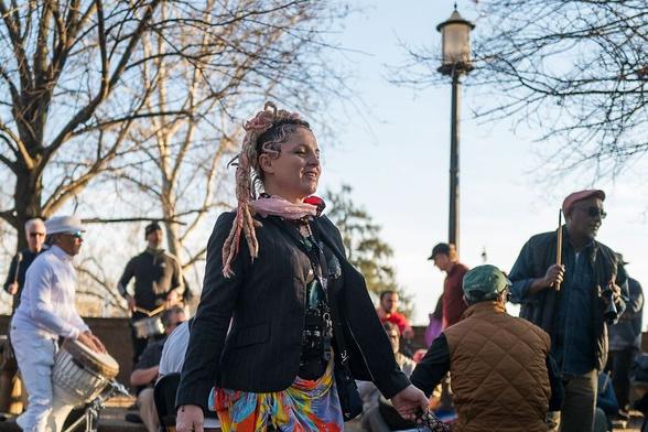 A dancer enjoying the drum circle.