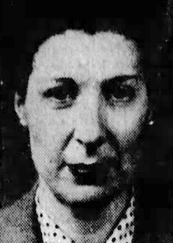 Barbara Lattimer Krader, from a 1955 newspaper; white woman with dark hair, wearing a polka-dot blouse