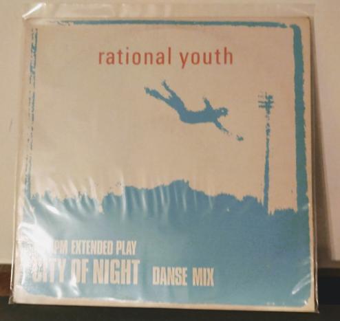 Cool monochromatic aqua artwork on the extended play City of Night by Rational Youth