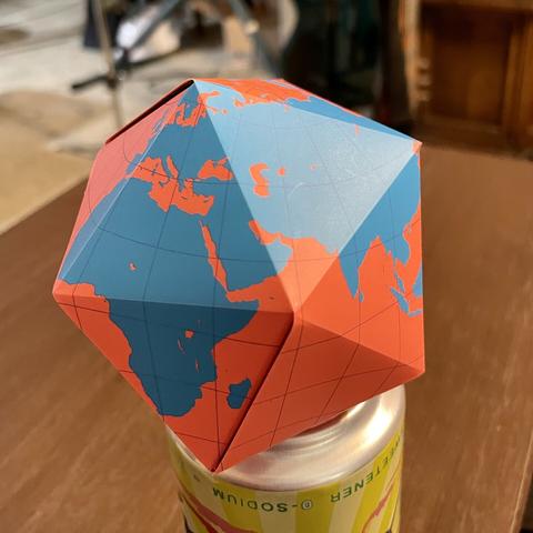 Assembled Dymaxion Folded Globe showing Europe, Asia, and Africa