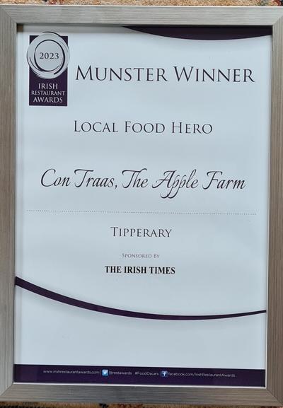 Picture of the prize certificate for Local Food Hero.