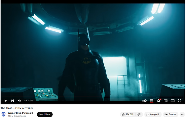 Captura del trailer de "The Flash", película de DC que se estrena en junio de 2023, en la que hace su primera aparición el Barman de Michael Keaton, mismo de la película de Batman de los '90.