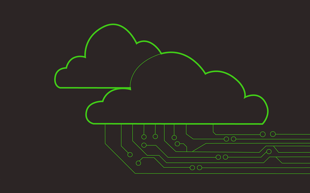 green digital clouds with digital rain