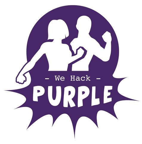 We Hack Purple logo of two people working together with a purple background