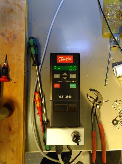 Danfoss VLT 2080 variable frequency drive with added ten turn pot to set the drill speed