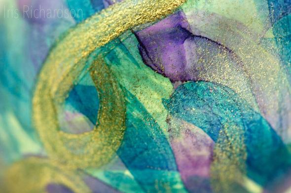Alcohol ink egg abstract macro photograph.
