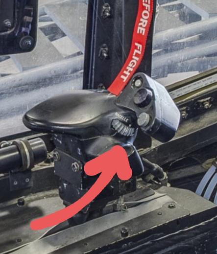 Left-handed throttle of the V-22 Osprey, highlighting the nacelle tilt thumbwheel.