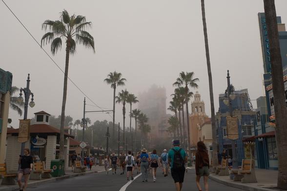 Tower of Terror at Disney’s Hollywood Studios in Fl blanketed in a dense fog
