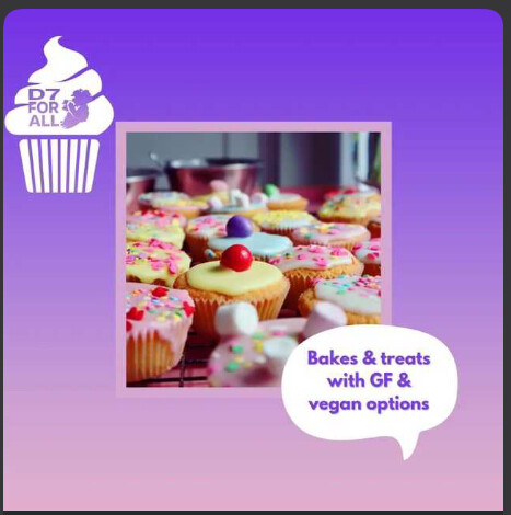 A poster advertising this event, this time focusing on the fact that there will be cake. Lots of cake. Many examples of which are pictured here, along with information about vegan and gluten free options being available.