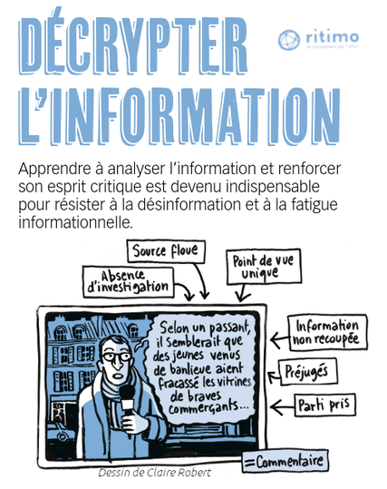 Décrypter l'information : apprendre à analyser l'information et renforcer son esprit critique est devenu indispensable pour résister à la désinformation et à la fatigue informationnelle. Une exposition ritimo avec illustrations de Claire Robert