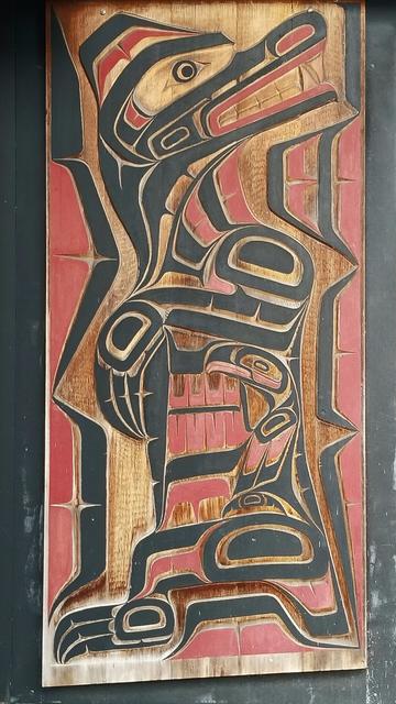 U'mista Cultural Centre Native Art Painted Cedar Woodcarving Panel.