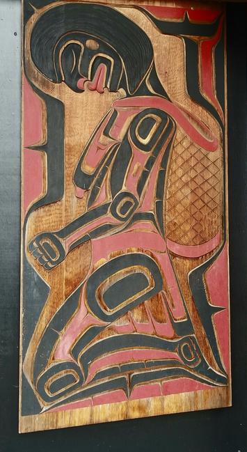 U'mista Cultural Centre Native Art Painted Cedar Woodcarving Panel.