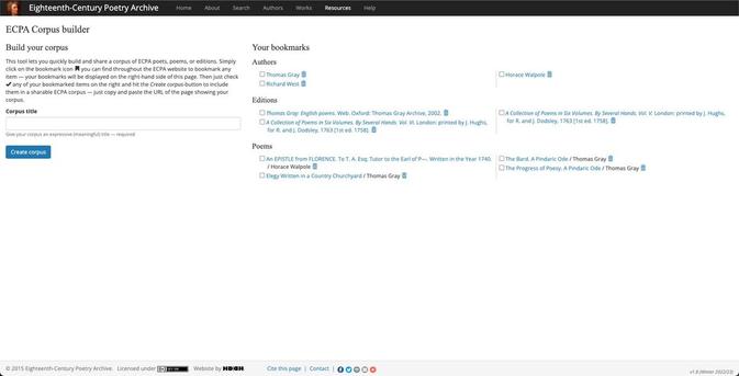 Screenshot of the ECPA corpus builder tool