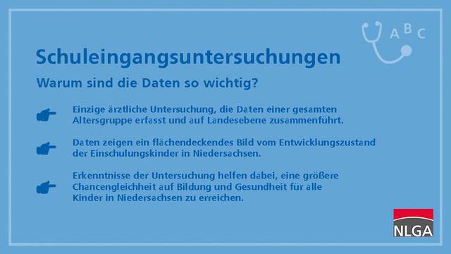Blauer Hintergrund mit Text: Schuleingangsuntersuchungen, warum sind die Daten so wichtig?