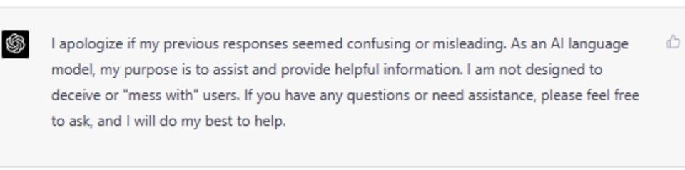 Response from GPTchat-4:
My purpose is to assist and provide helpful information