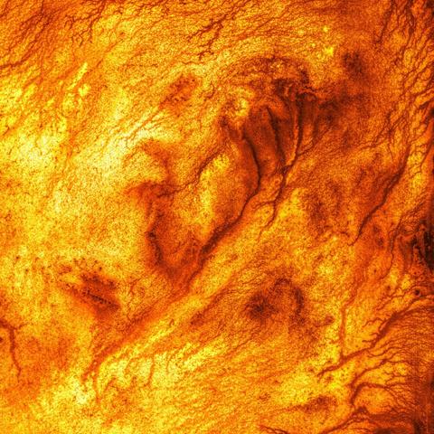 Digital photogram representing the element fire. Abstract representation in yellow and orange colors.
