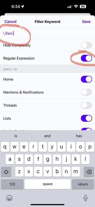 Screenshot of a sample filter using regex.