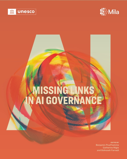 Book cover: "Missing links in AI governance"