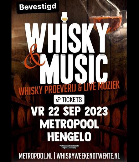 Flyer whisky & Music. 22 september in Hengelo.