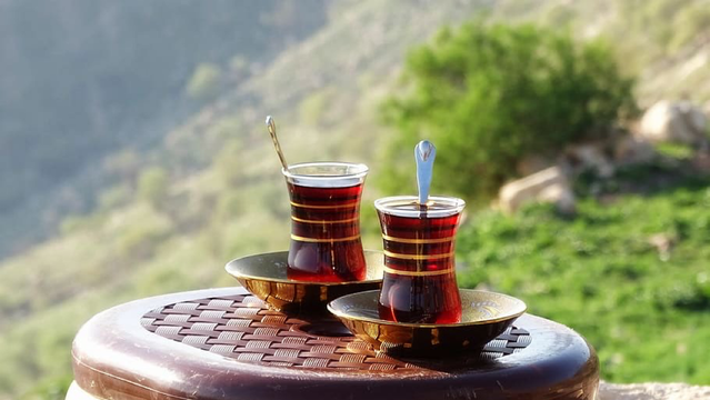 Black tea in traditional small glasses