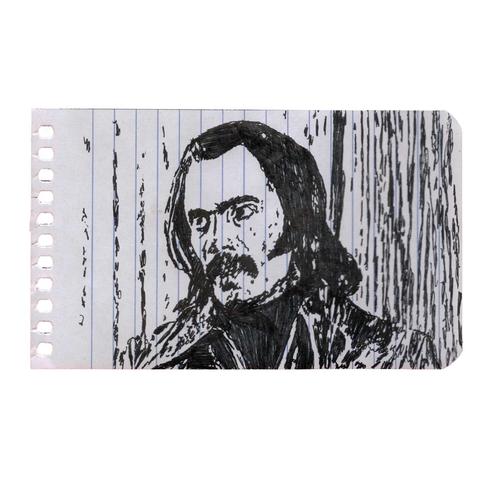 Pen drawing of Ron O’Neal as Youngblood Priest in Super Fly drawn on a spiral notebook page.