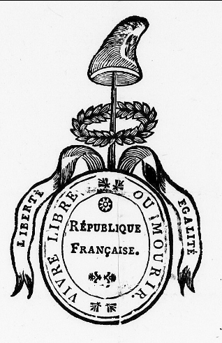 Entête dessinée portant les inscriptions : "Vivre libre ou mourir - République française - Liberté - égalité", surmonté d'une couronne de laurier et d'un bonnet phrygien au sommet d'un baton (ou pique voire fusil) - bataillon du Vaucluse