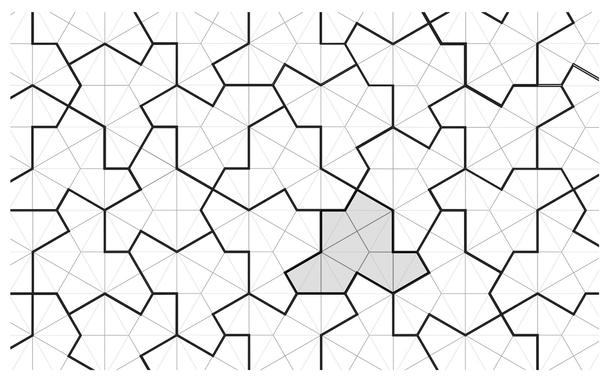 The same aperiodic monotile repeating itself.