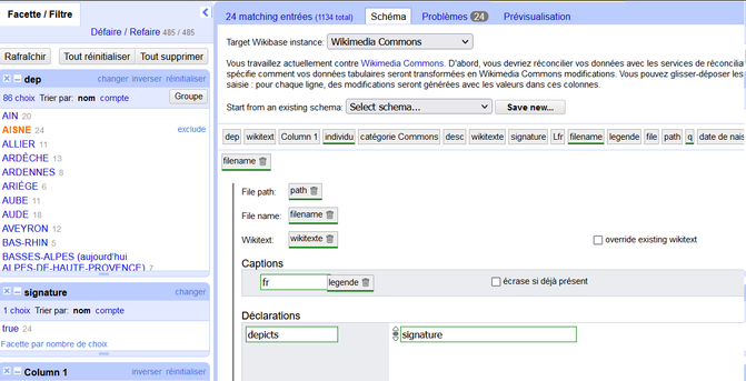 Modélisation d'import d'image Commons dans OpenRefine