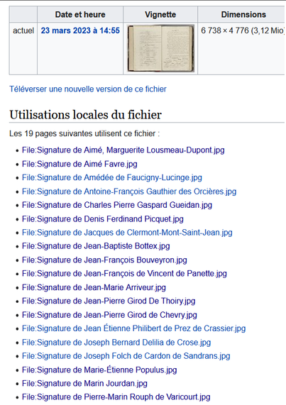 Page Commons de description de l'image contenant toutes les signatures des députés de l'Ain (1790) et lien vers les signatures extraites