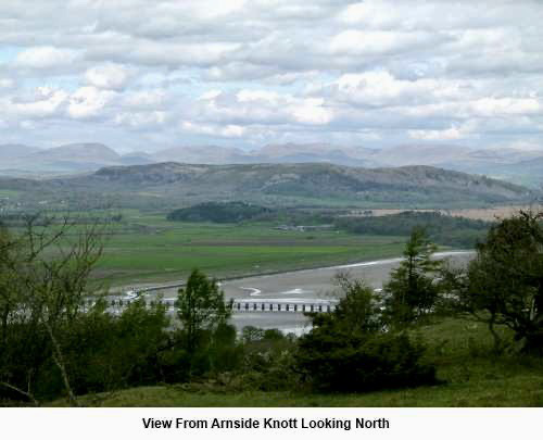 The view from the summit of Arnside Knott with the railway viaduct crossing the River Kent estuary.