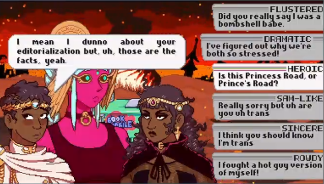 Screenshot from Get in The Car Loser where Sam can only pick the heroic dialoge.