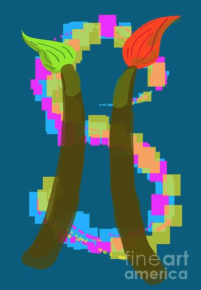 Concept art for my economy of art posts. The USA dollar sign is stylized using colorful pixelation with 2 paintbrushes as crossbars. Artist Iris Richardson