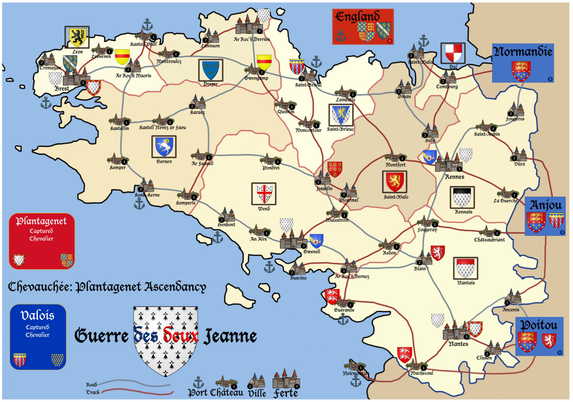 Playtest map of 100 Years War-era Brittany, from Chevauchee game design, Levy & Campaign Series.