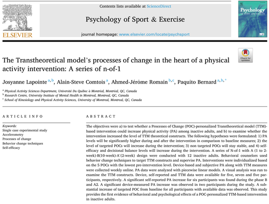 The Transtheoretical model’s processes of change in the heart of a physical activity intervention: A series of n-of-1