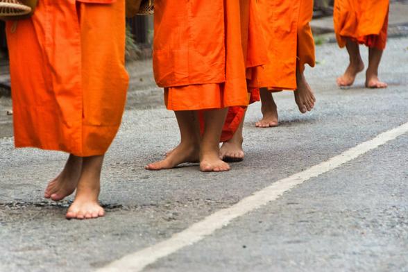 Buddhist monks collecting morning alms
