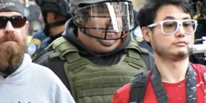 Andy Ngo standing side by side with fellow right-wing extremists at a rally in Portland