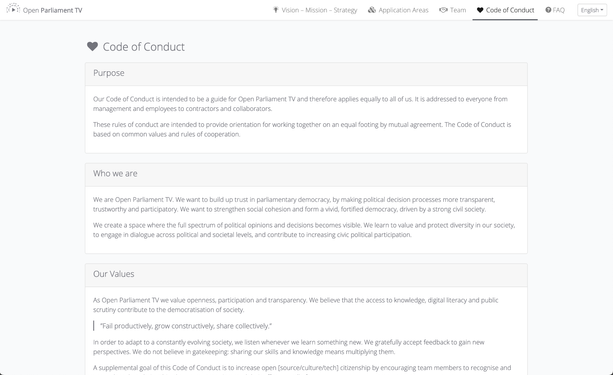 Screenshot of the Code of Conduct Website