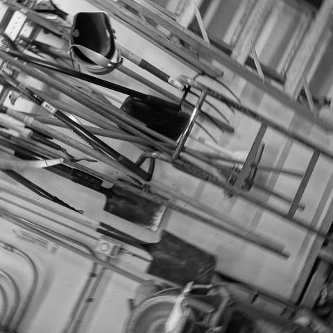 out-of-focus accidental shot of some garden tools