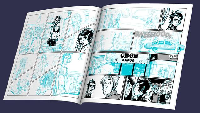 comic book spread from Geezer #2, rendered in 3D by Clip Studio.