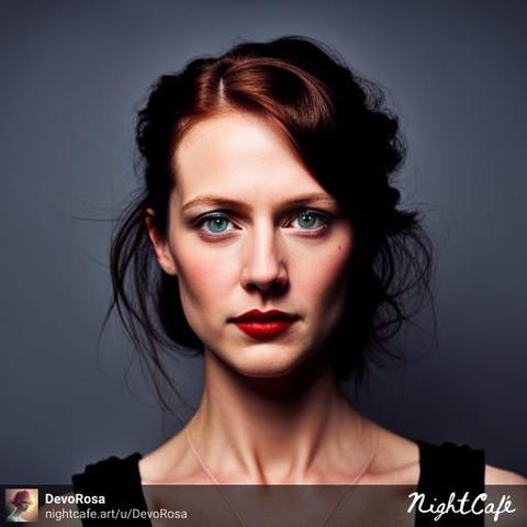 AI art photography portrait of a woman with red hair staring straight into the camera with piercing blue/green eyes.Head shot warm earthy colours. generated using Stable diffusion XL