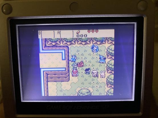 Photo of a scene from The Legend of Zelda: Oracle of Ages played on a Game Boy Advance SP