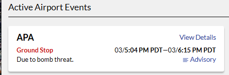 FAA STATUS of Ground Stop Due to Bomb Threat