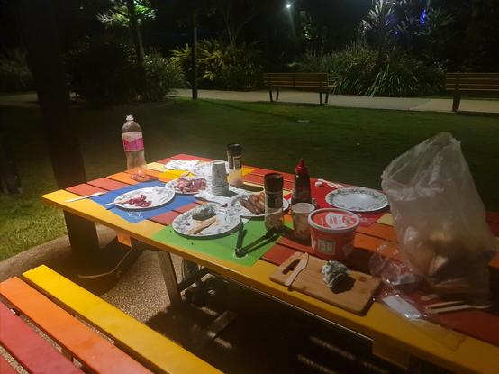 Abandoned barbecue dinner at the park.