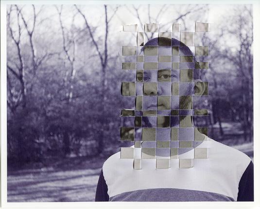 Image of a man standing outside made to look like it is highly pixelated by using a weaving technique